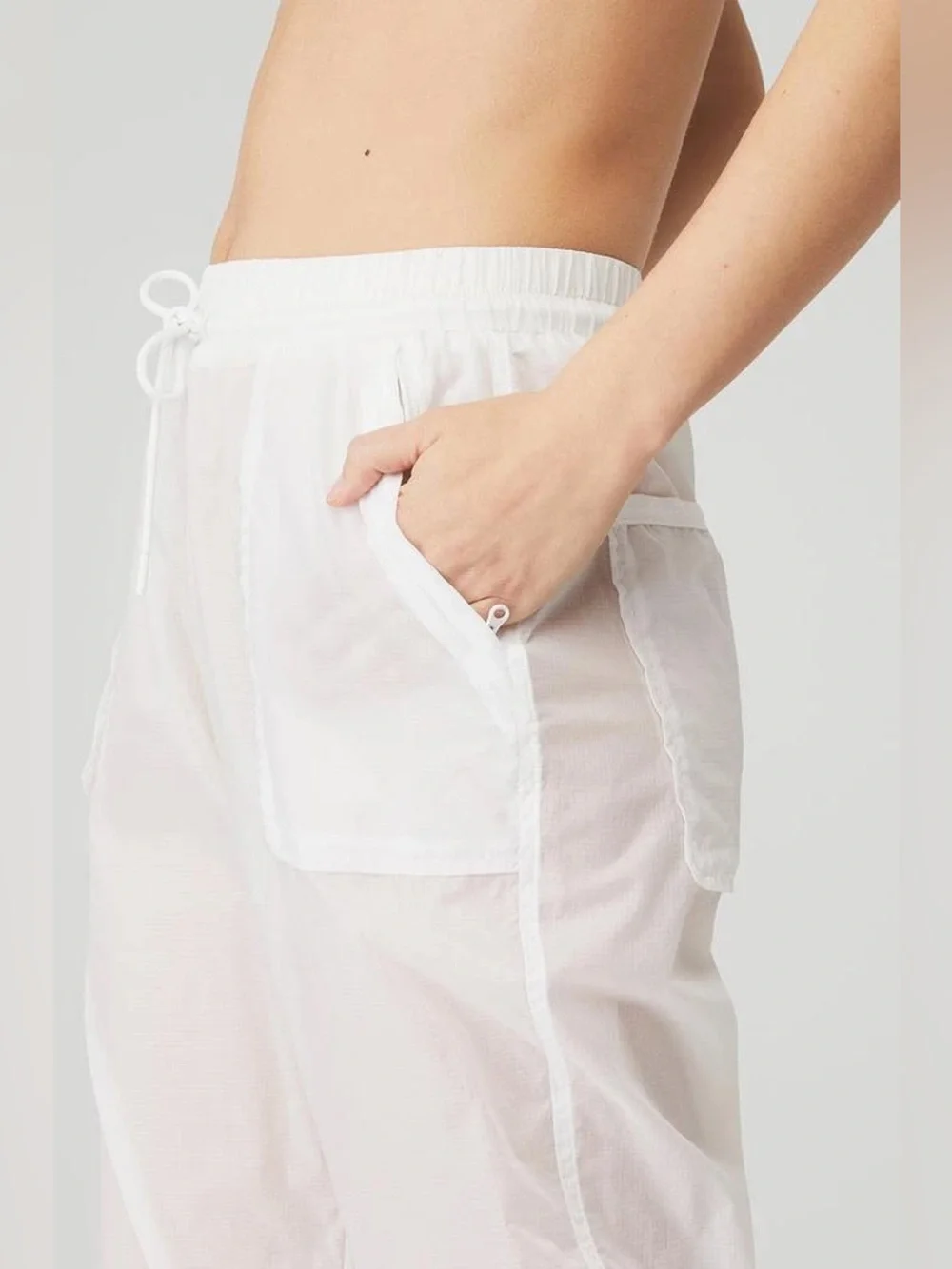 ALO Yoga Cloud Nine Sheer White Relaxed Drawstring Pants NWOT